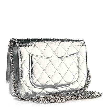 Chanel Hammered Metallic Calfskin Quilted Wallet On Chain WOC Silver 3 of 10