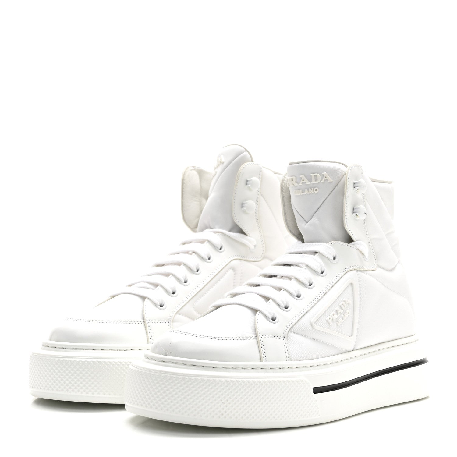Prada Re-Nylon Gabardine Spazzolato Macro Quilted Triangle Logo High Top 45mm Sneakers 38.5 White 4 of 10