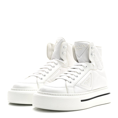 Prada Re-Nylon Gabardine Spazzolato Macro Quilted Triangle Logo High Top 45mm Sneakers 38.5 White 4 of 10