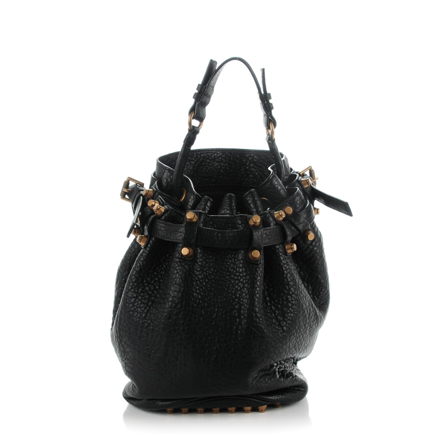 Pebbled Lambskin Diego Bucket Bag Black Antique Brass Hardware
