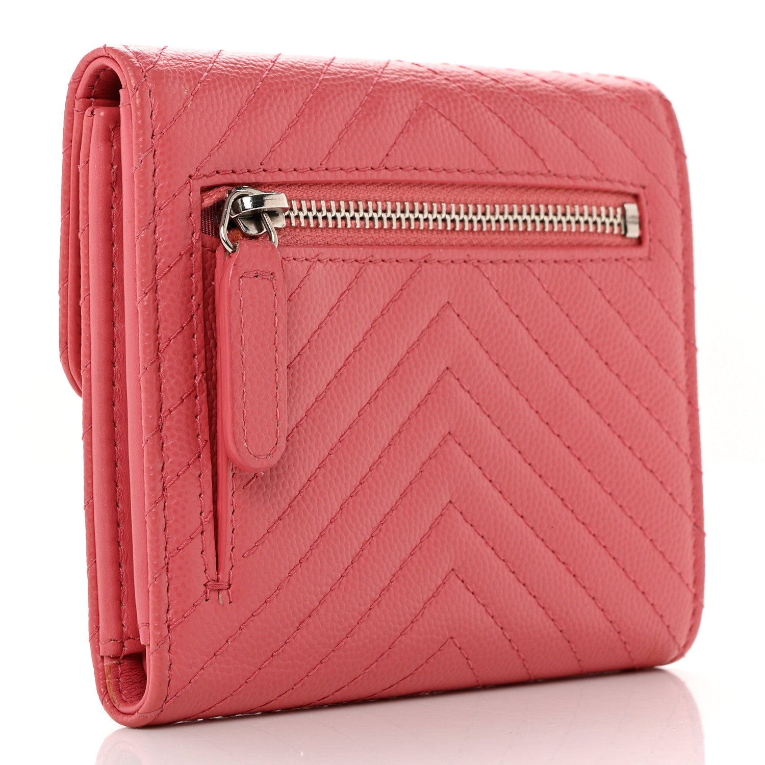 Chanel Caviar Chevron Quilted Compact Flap Wallet Pink 3 of 9
