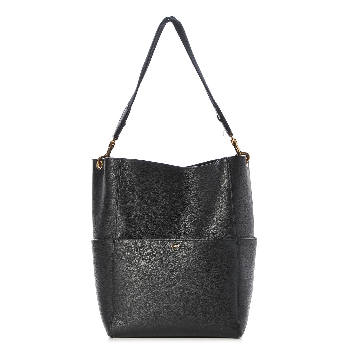Soft Grained Calfskin Sangle Bucket Bag Black