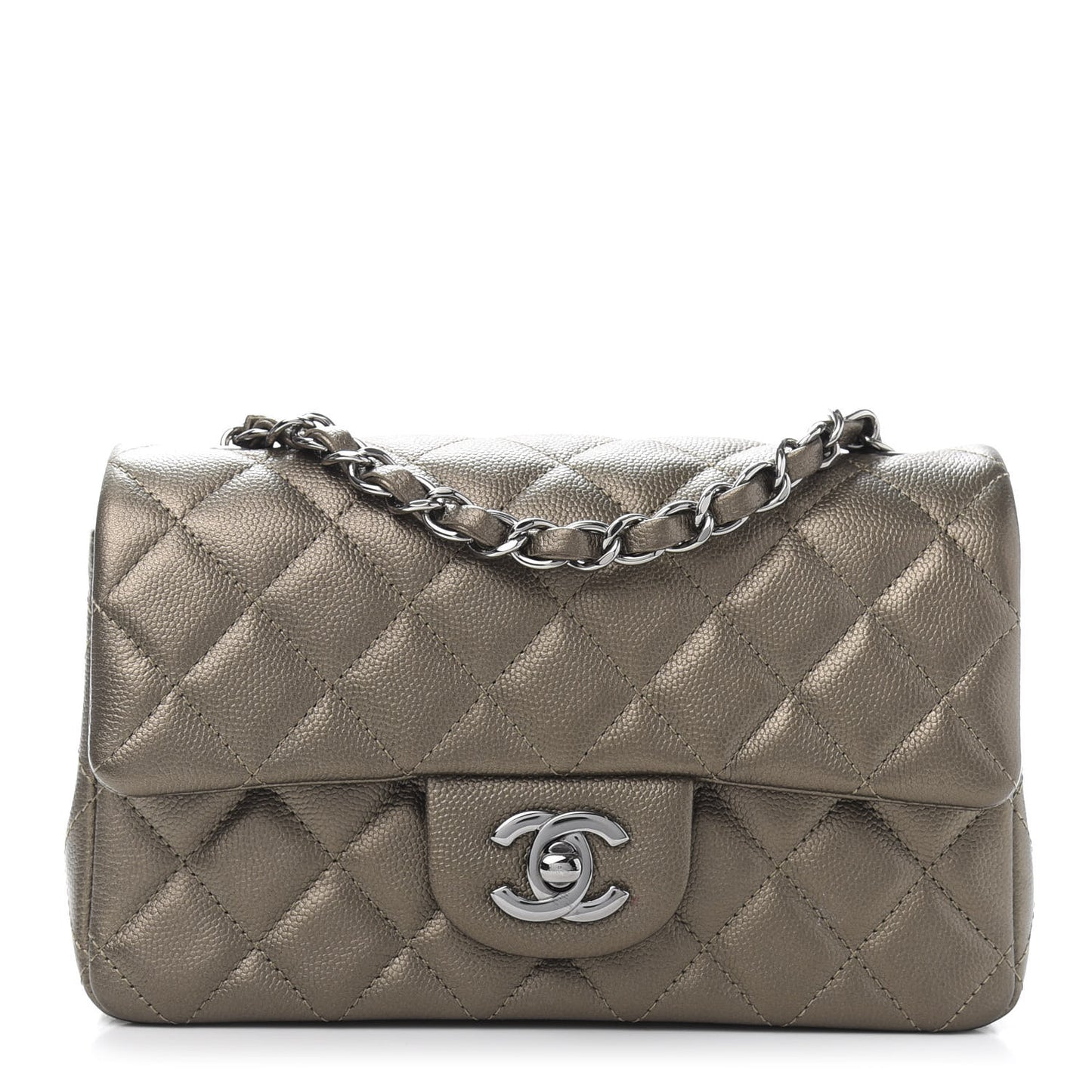 Iridescent Caviar Quilted Mini Rectangular Flap Bronze