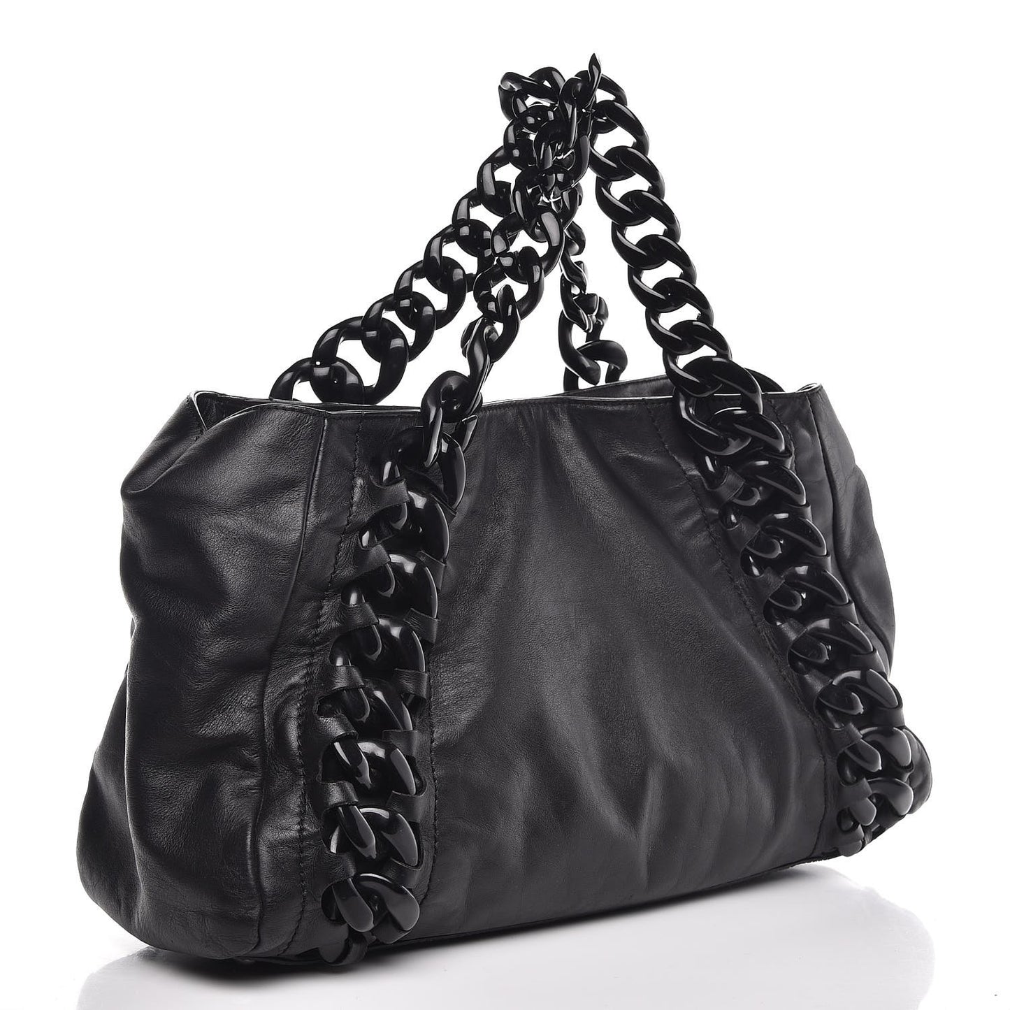 Calfskin Modern Chain Rhodoid East West Tote Black