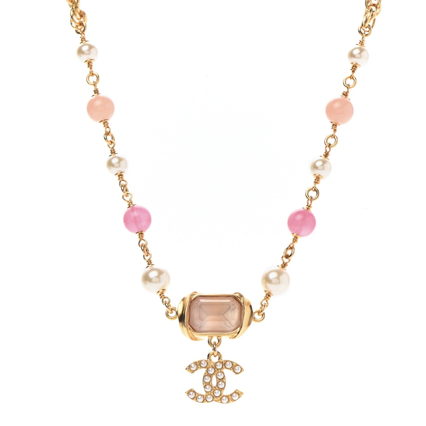 Crystal Pearl Bead CC Choker Gold Pink