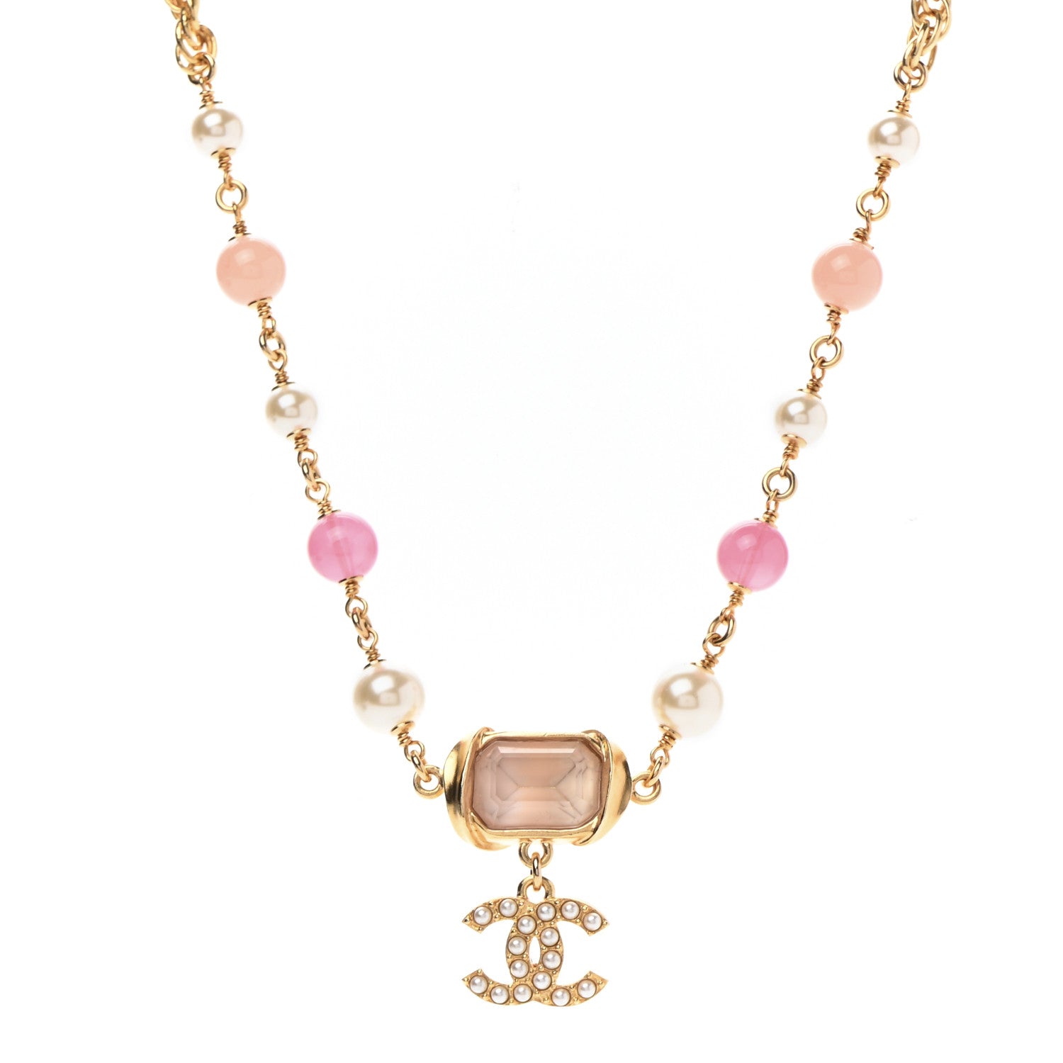 Chanel Crystal Pearl Bead CC Choker Gold Pink 1 of 7