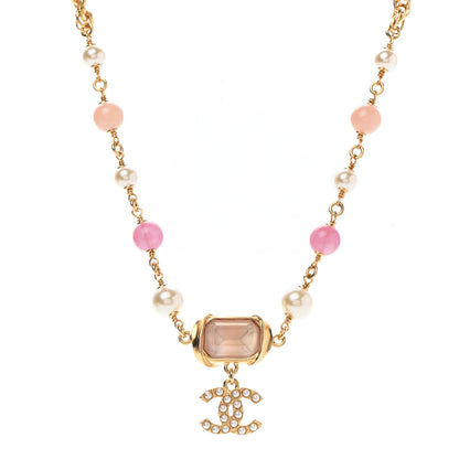 Chanel Crystal Pearl Bead CC Choker Gold Pink 1 of 7