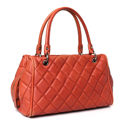 Chanel Caviar Quilted Timeless Bowler Orange 3 of 12
