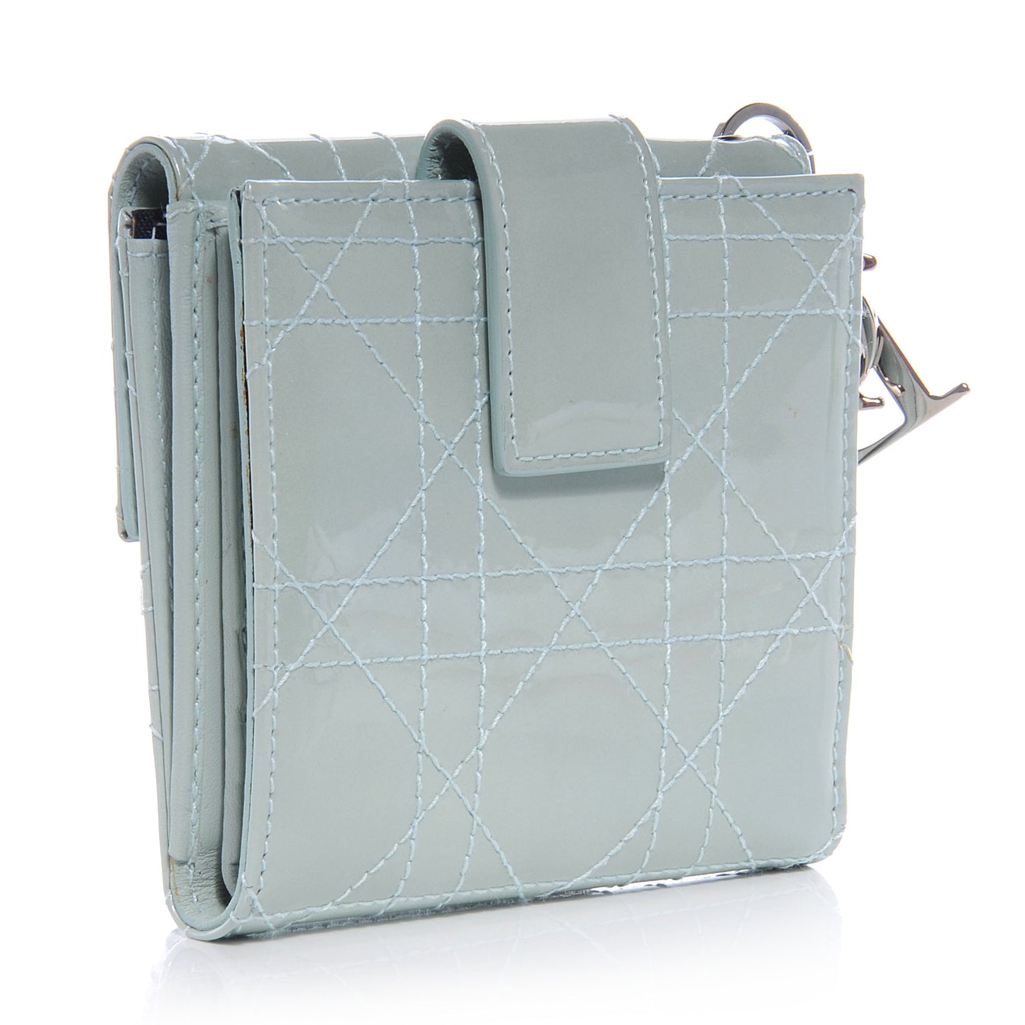 Patent Lady Dior Compact Cannage Wallet Blue