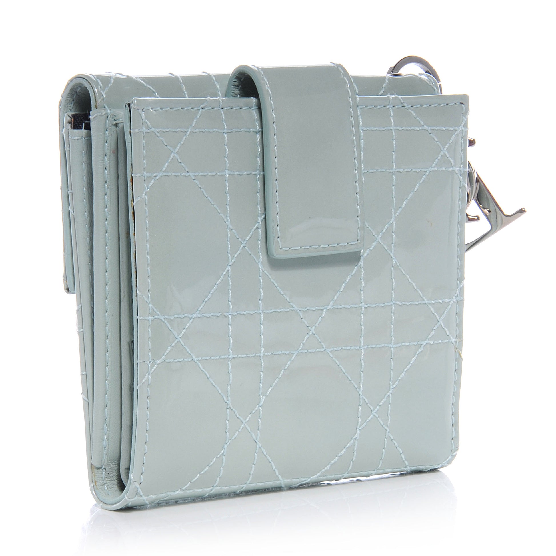 Christian Dior Patent Lady Dior Compact Cannage Wallet Blue 3 of 7