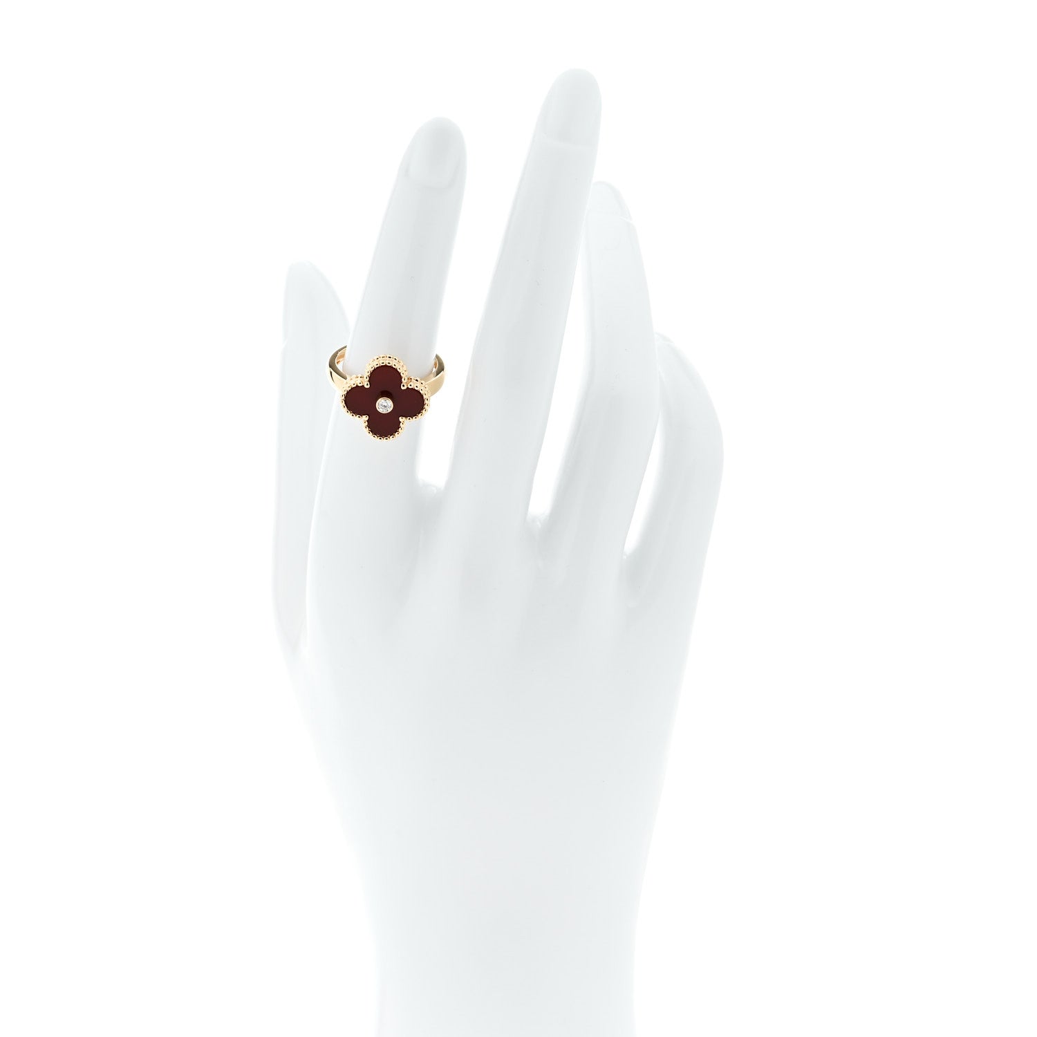 Van Cleef & Arpels 18K Yellow Gold Diamond Carnelian Vintage Alhambra Ring 52 6 2 of 6