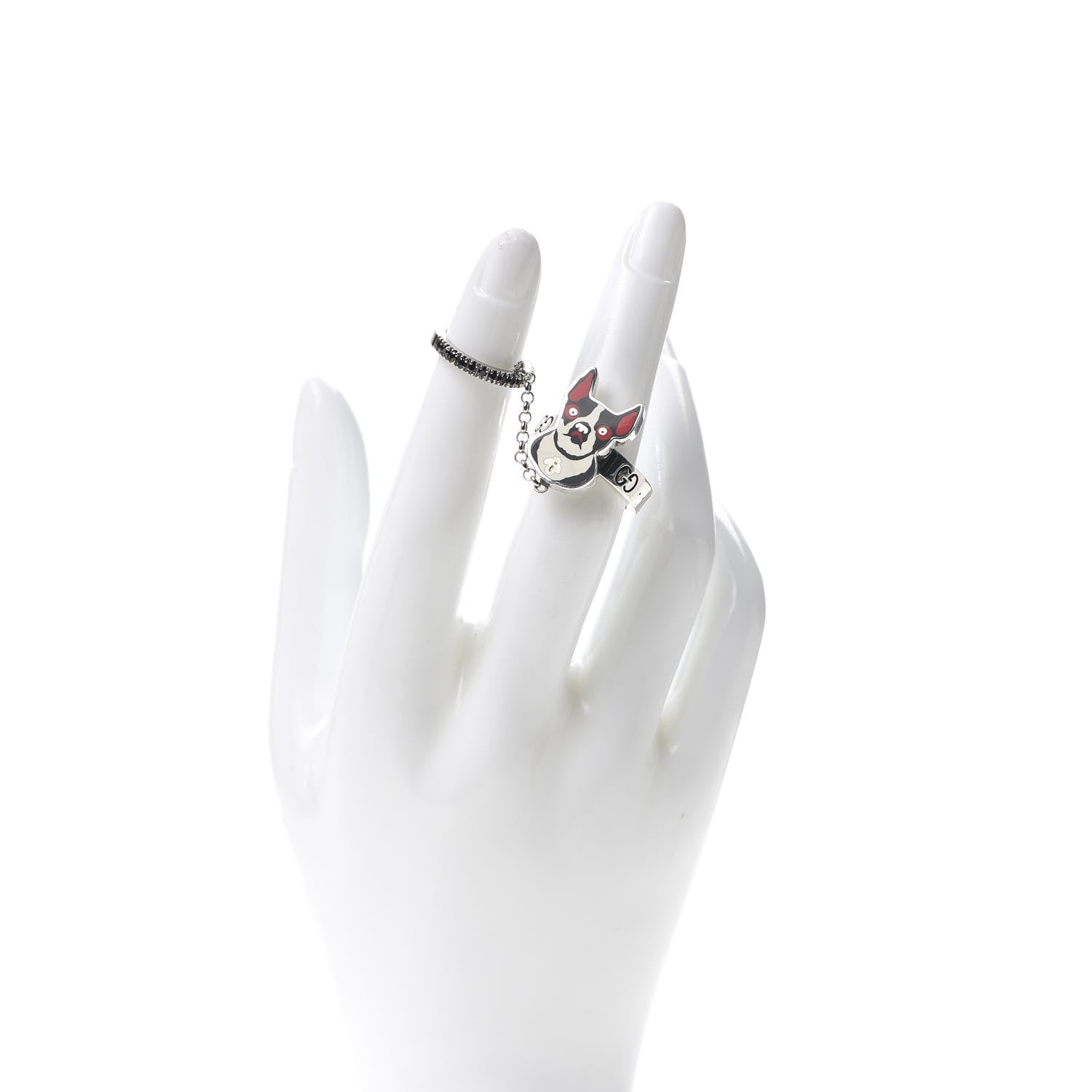 Gucci Sterling Silver Black Spinel Orso Double Ring 56 7.5 2 of 6