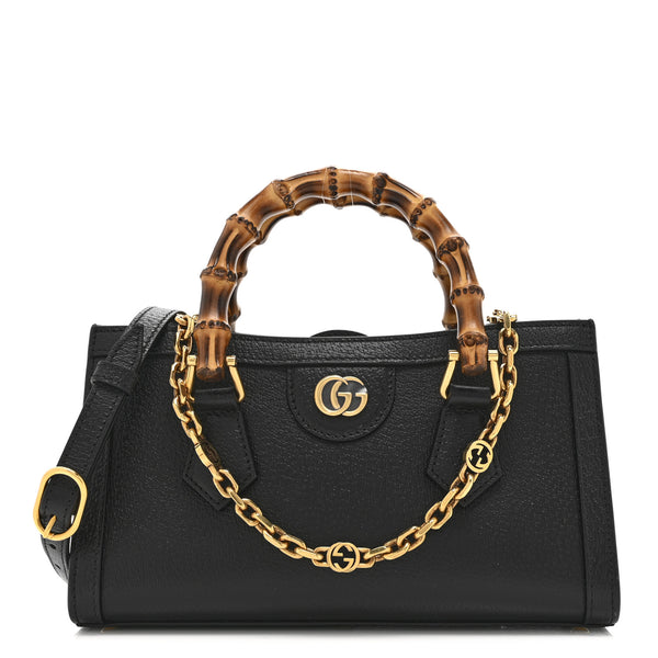 Gucci Textured Dollar Calfskin Web Small Diana Shoulder Bag Black