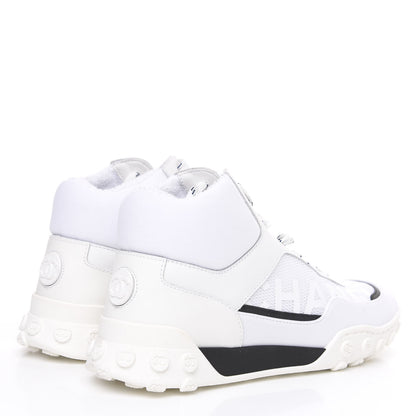 Chanel Calfskin Mesh Lycra Womens Logo High Top Sneakers 37 White 4 of 8