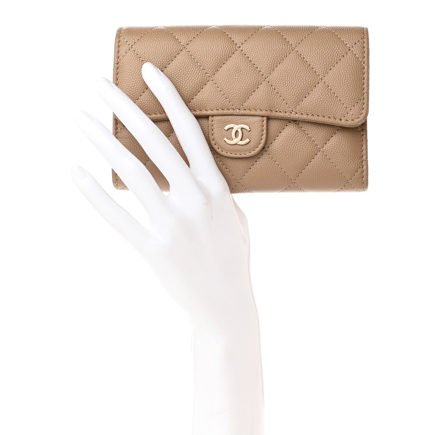 Caviar Quilted Medium Flap Wallet Beige