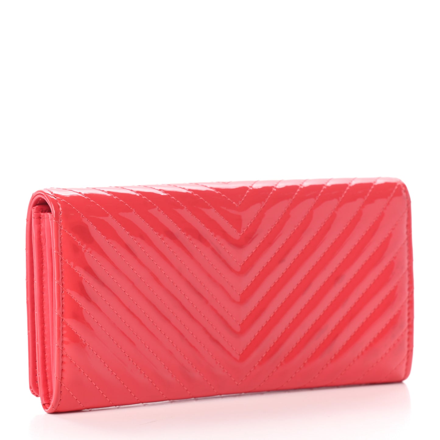 Patent Chevron Quilted CC Long Flap Wallet Red