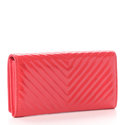 Chanel Patent Chevron Quilted CC Long Flap Wallet Red 3 of 8