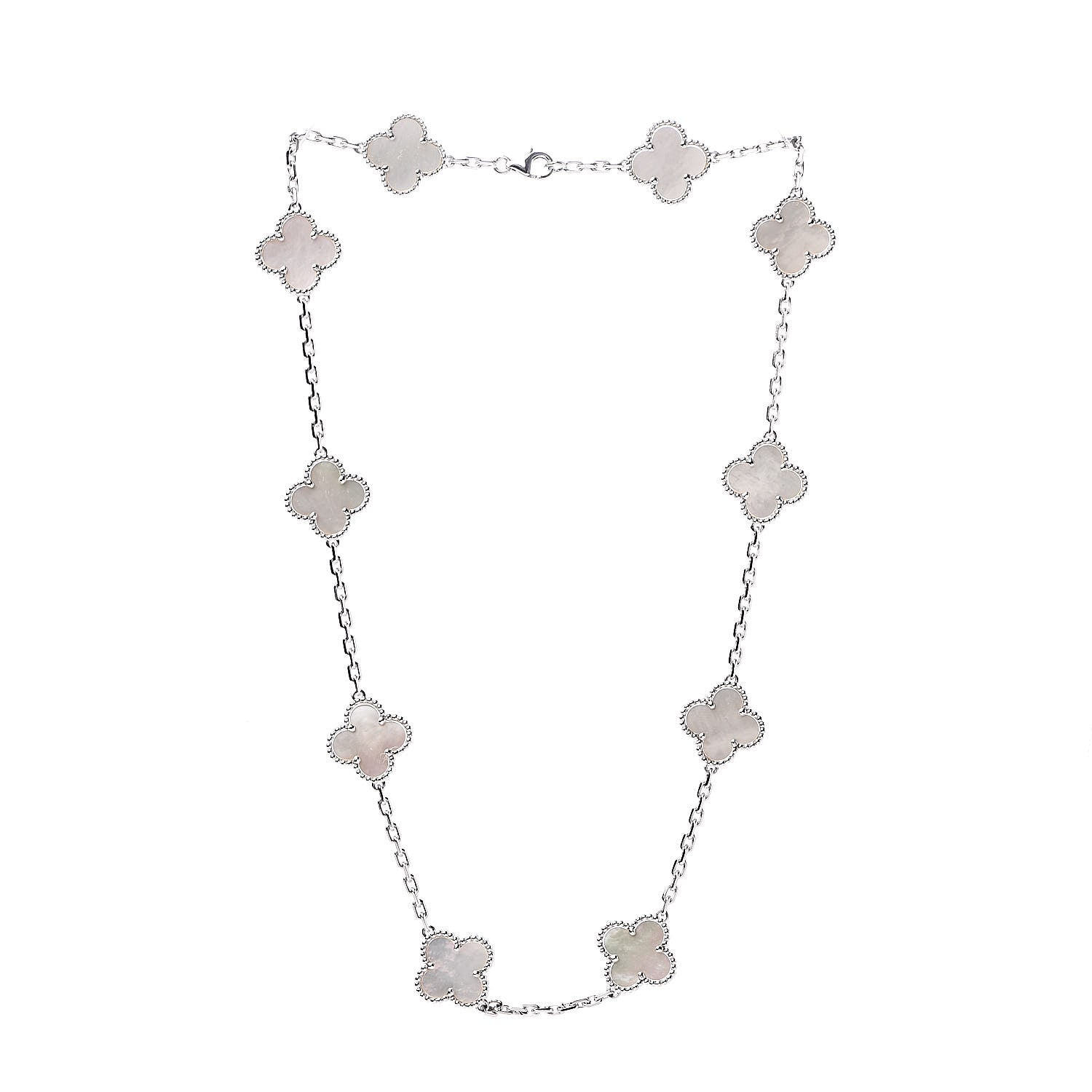 Van Cleef & Arpels 18K White Gold Mother of Pearl 10 Motifs Vintage Alhambra Necklace 3 of 6
