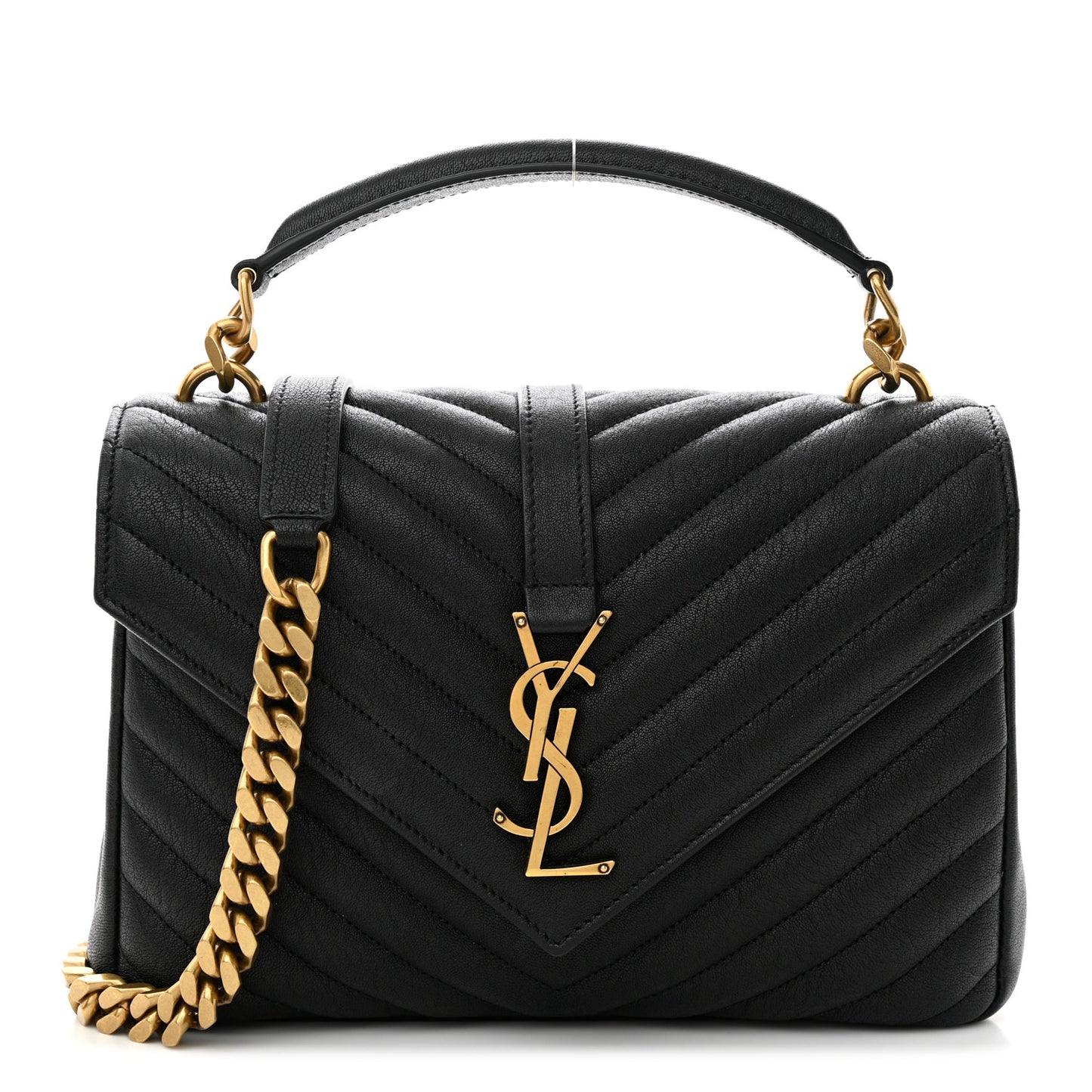 Sheepskin Matelasse Chevron Monogram Medium College Bag Black