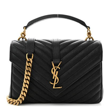 Saint Laurent Sheepskin Matelasse Chevron Monogram Medium College Bag Black 1 of 11