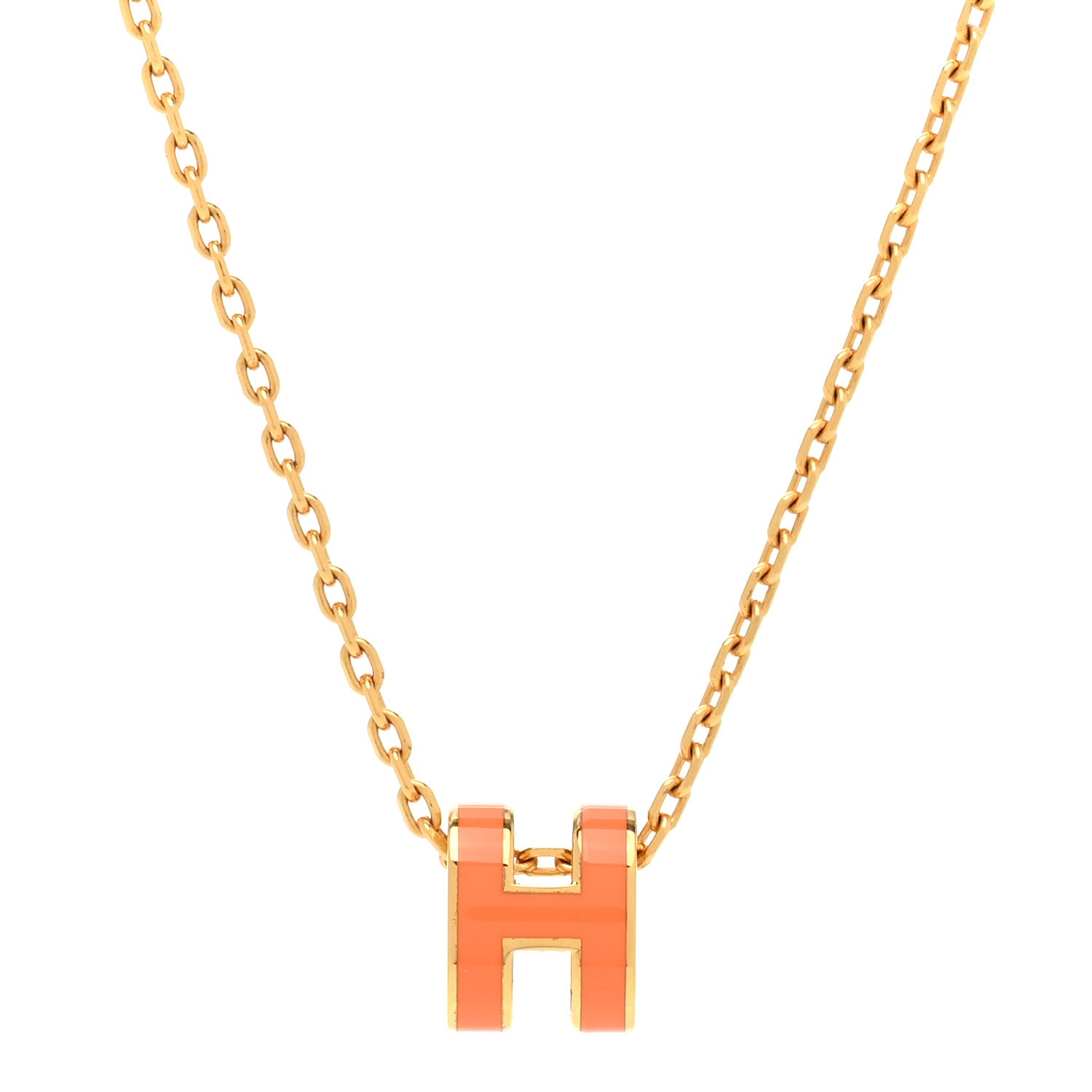 Hermes Lacquered Gold Mini Pop H Pendant Necklace Orange 4 of 8