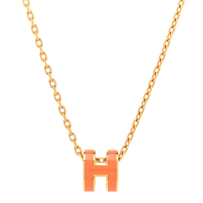 Hermes Lacquered Gold Mini Pop H Pendant Necklace Orange 4 of 8