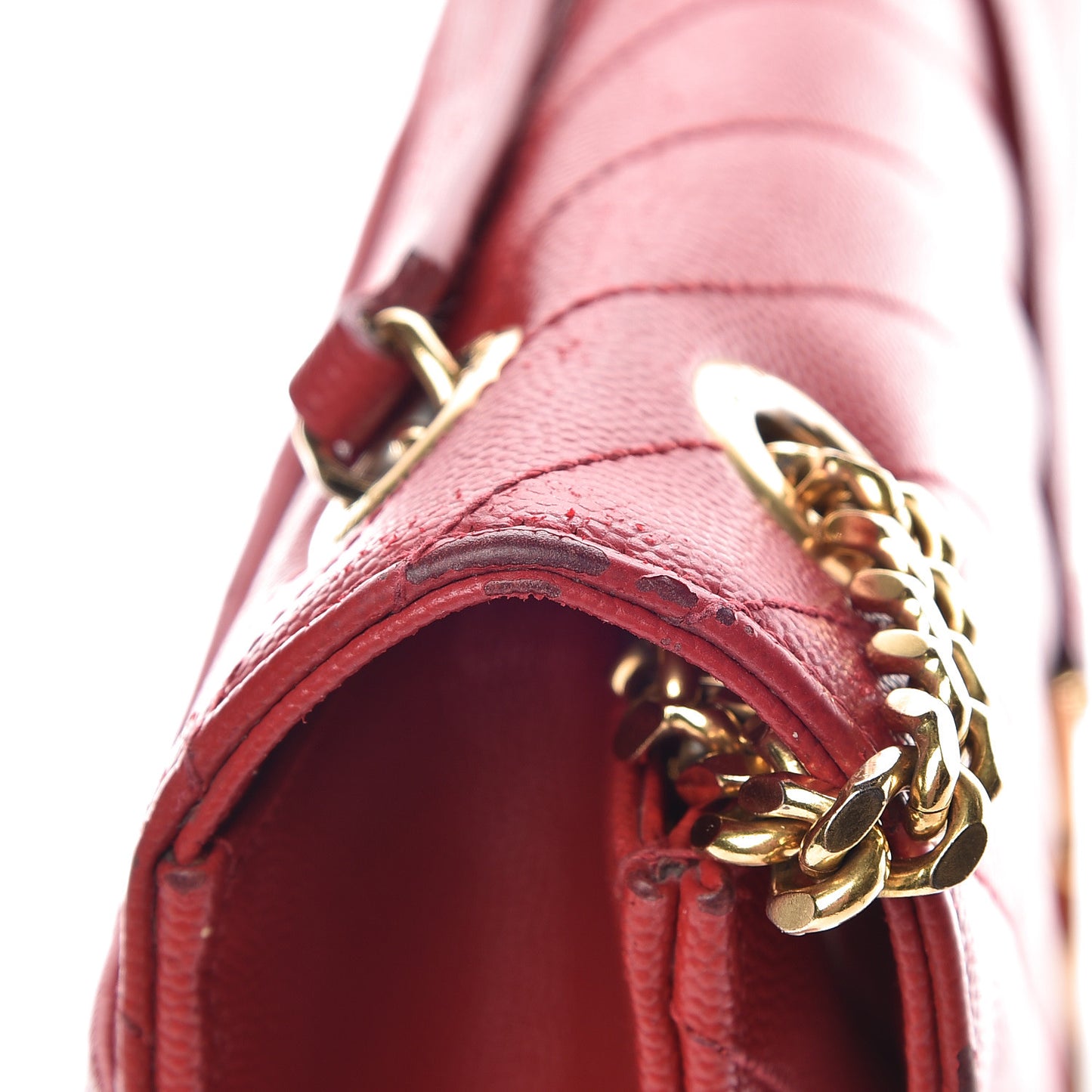 Grain De Poudre Matelasse Chevron Large Monogram Satchel Lipstick Red