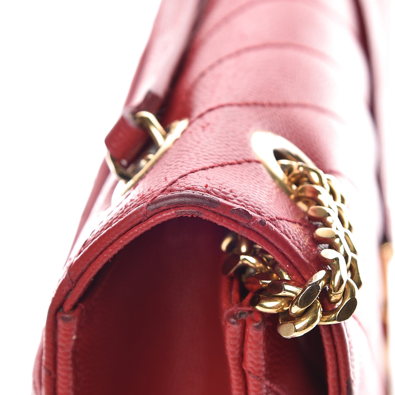Saint Laurent Grain De Poudre Matelasse Chevron Large Monogram Satchel Lipstick Red 8 of 24