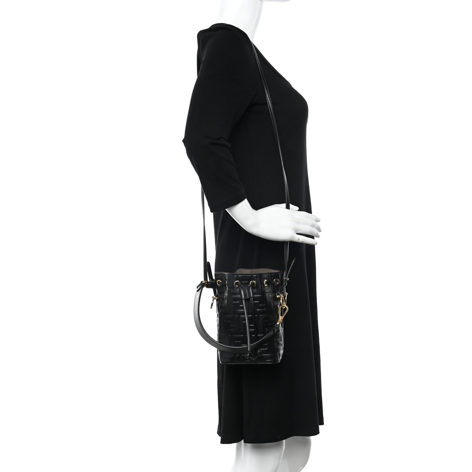 Fendi Vitello Liberty F is Fendi FF 1974 Embossed Mini Mon Tresor Bucket Bag Black 2 of 11