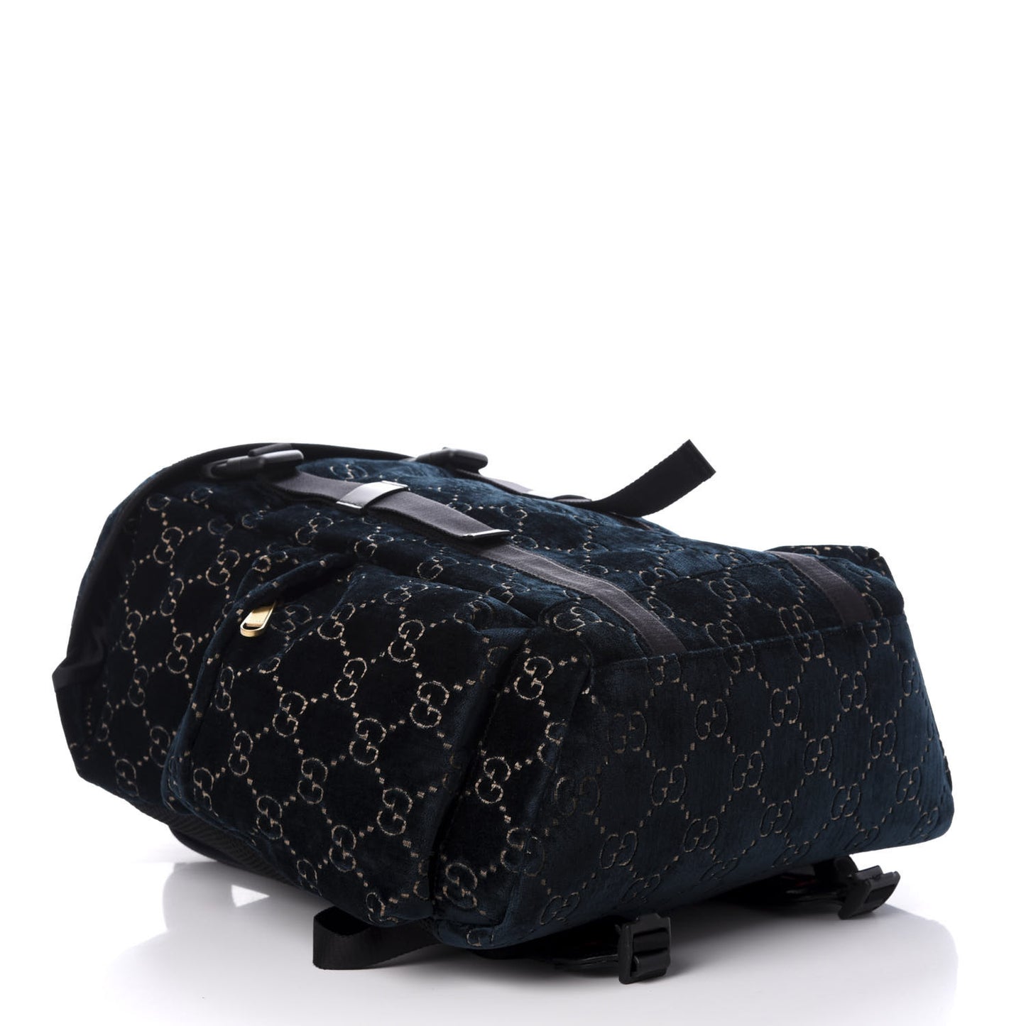 Velvet GG Monogram Web Medium Double Buckle Backpack Blue Beige Black