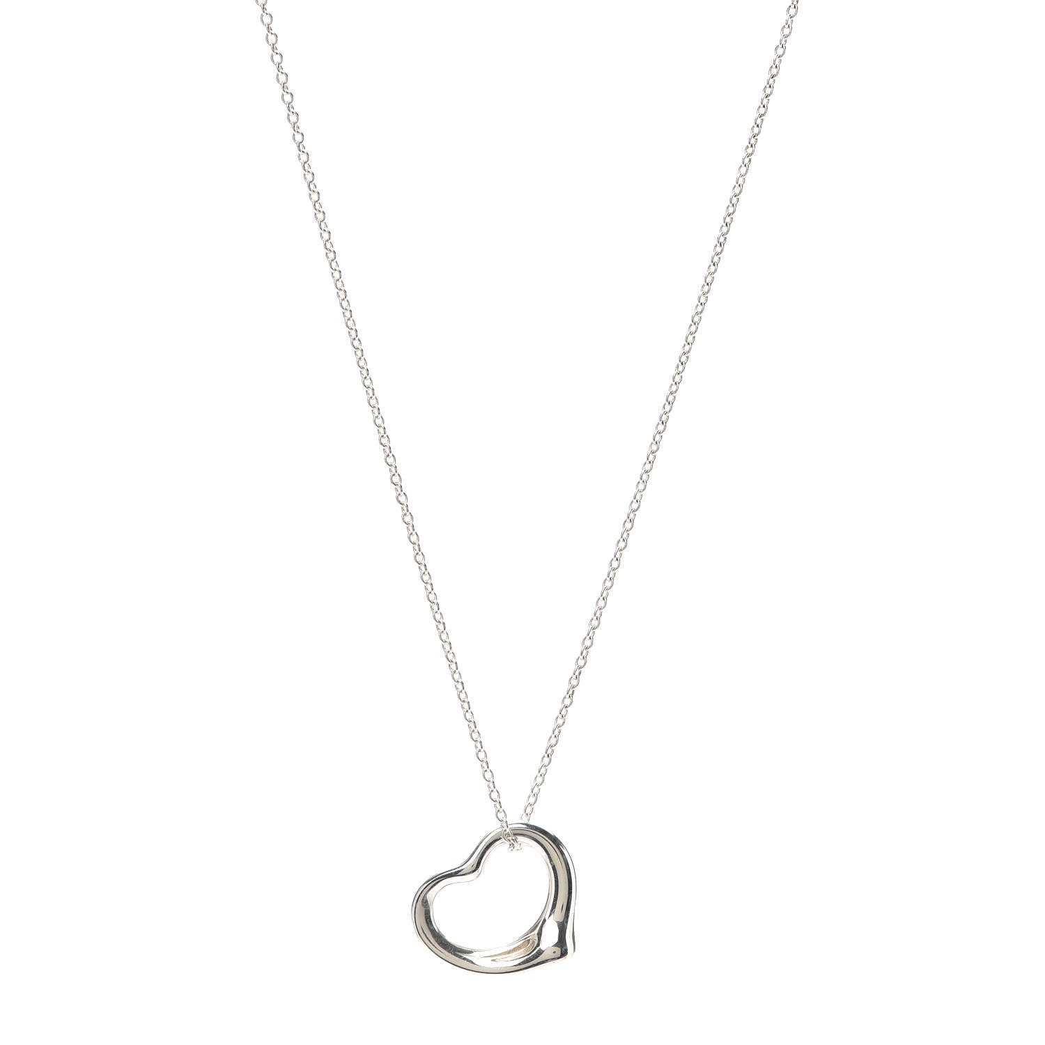 Tiffany Sterling Silver 14mm Elsa Peretti Open Heart Pendant Necklace 1 of 5