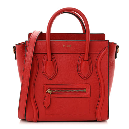 Celine Drummed Calfskin Nano Luggage Red 1 of 9