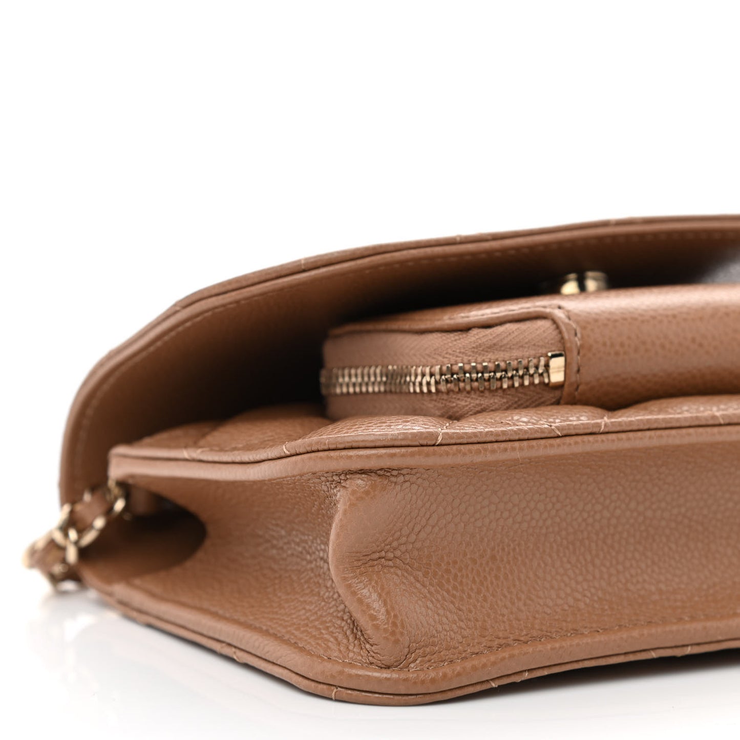 Caviar Quilted Business Affinity Clutch With Chain Flap Dark Beige