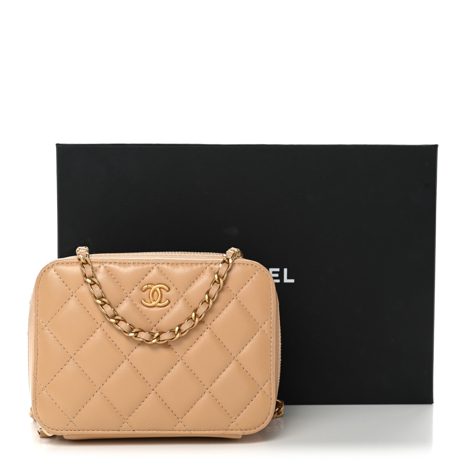Chanel Lambskin Quilted CC Pearl Crush Camera Case Beige 12 of 12