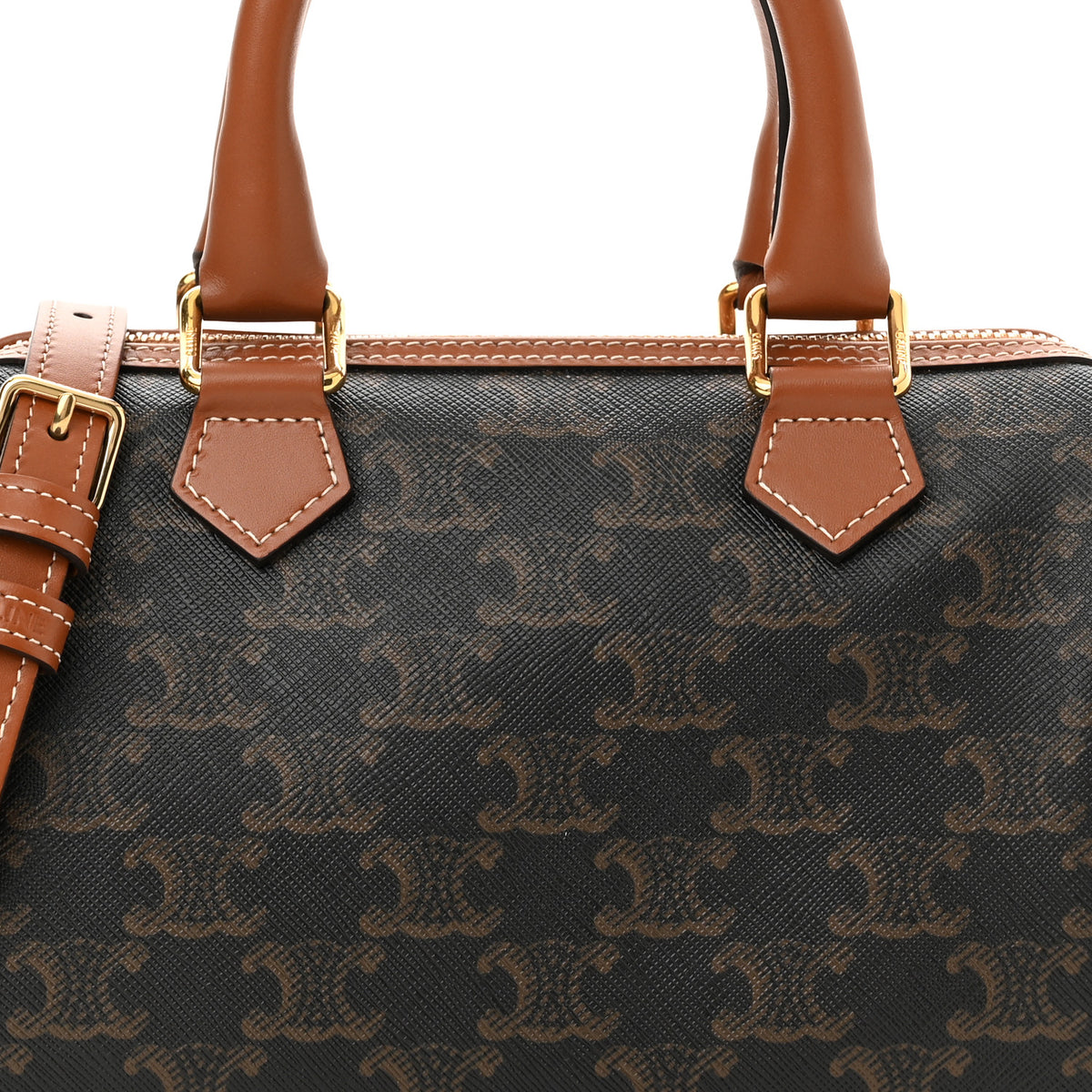 Celine Triomphe Canvas Calfskin Small Boston Bag Tan 7 of 9