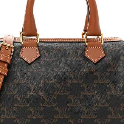 Celine Triomphe Canvas Calfskin Small Boston Bag Tan 7 of 9