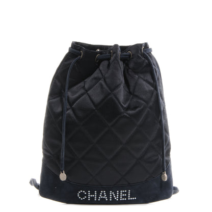 Chanel Satin Suede Quilted Drawstring Backpack Black 1 of 7