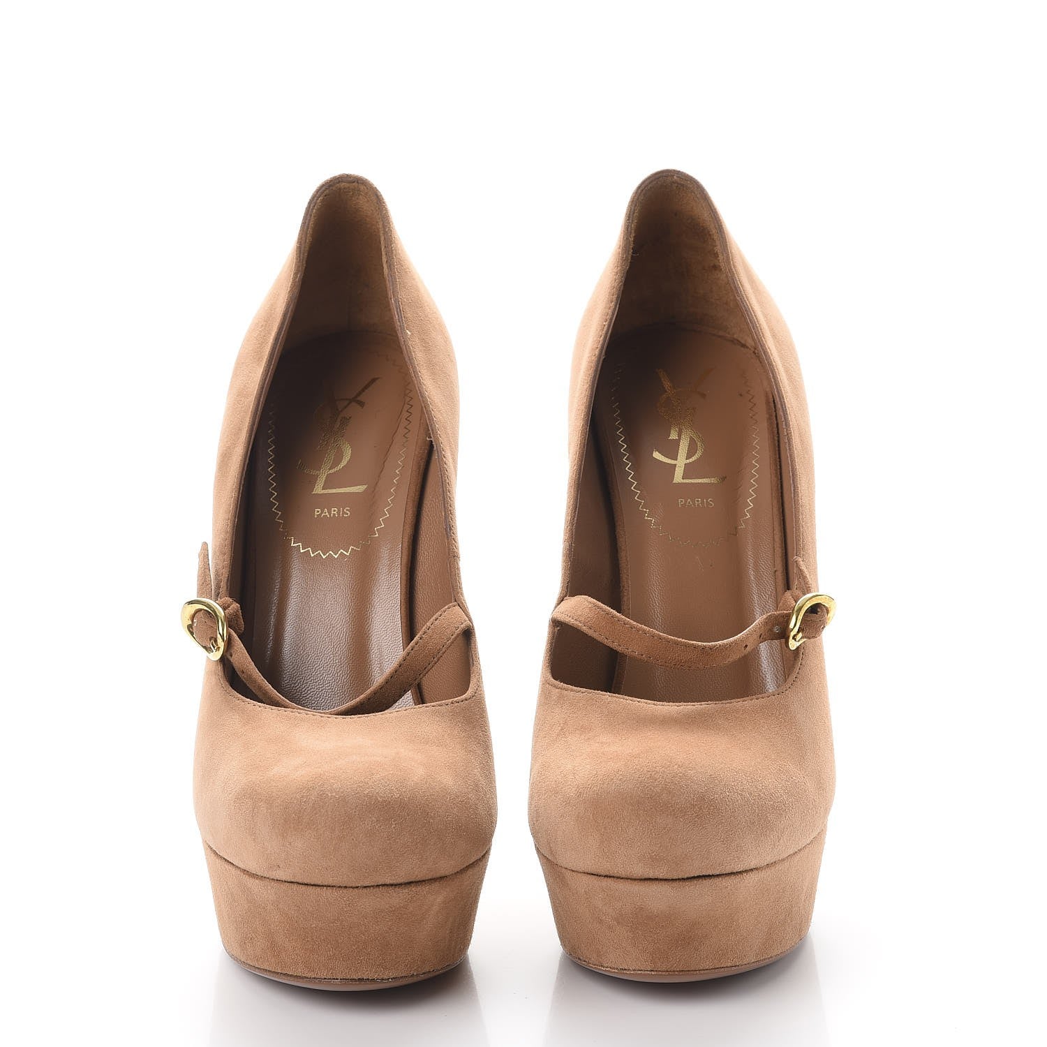 Saint Laurent Suede Palais Platform Mary Jane Pumps 37 Tan 2 of 14