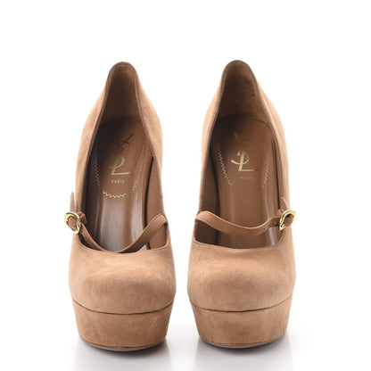 Saint Laurent Suede Palais Platform Mary Jane Pumps 37 Tan 2 of 14