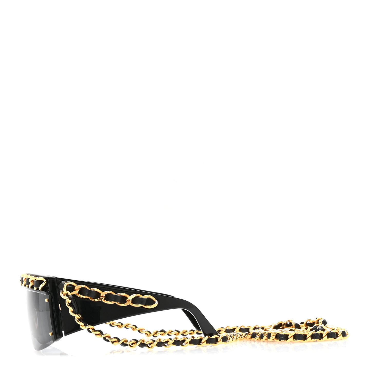 Acetate Metal Calfskin Chain Sunglasses 0026 Black