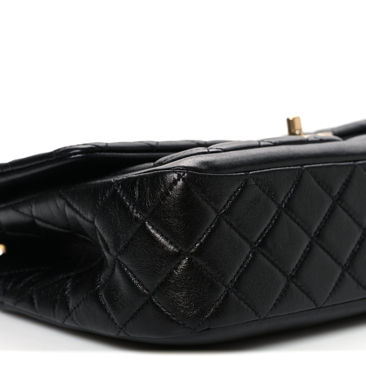 Shiny Lambskin Quilted Daily Friend Flap Black