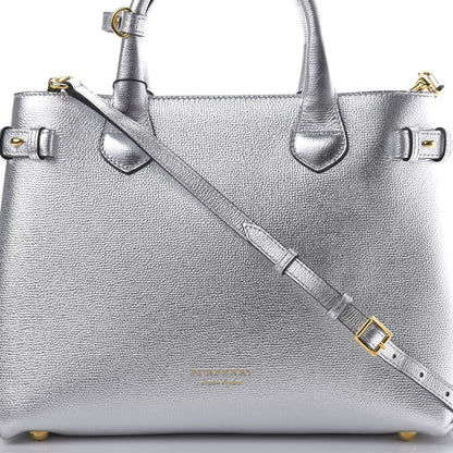 Burberry Metallic Grainy Calfskin House Check Medium Banner Tote Silver 9 of 12
