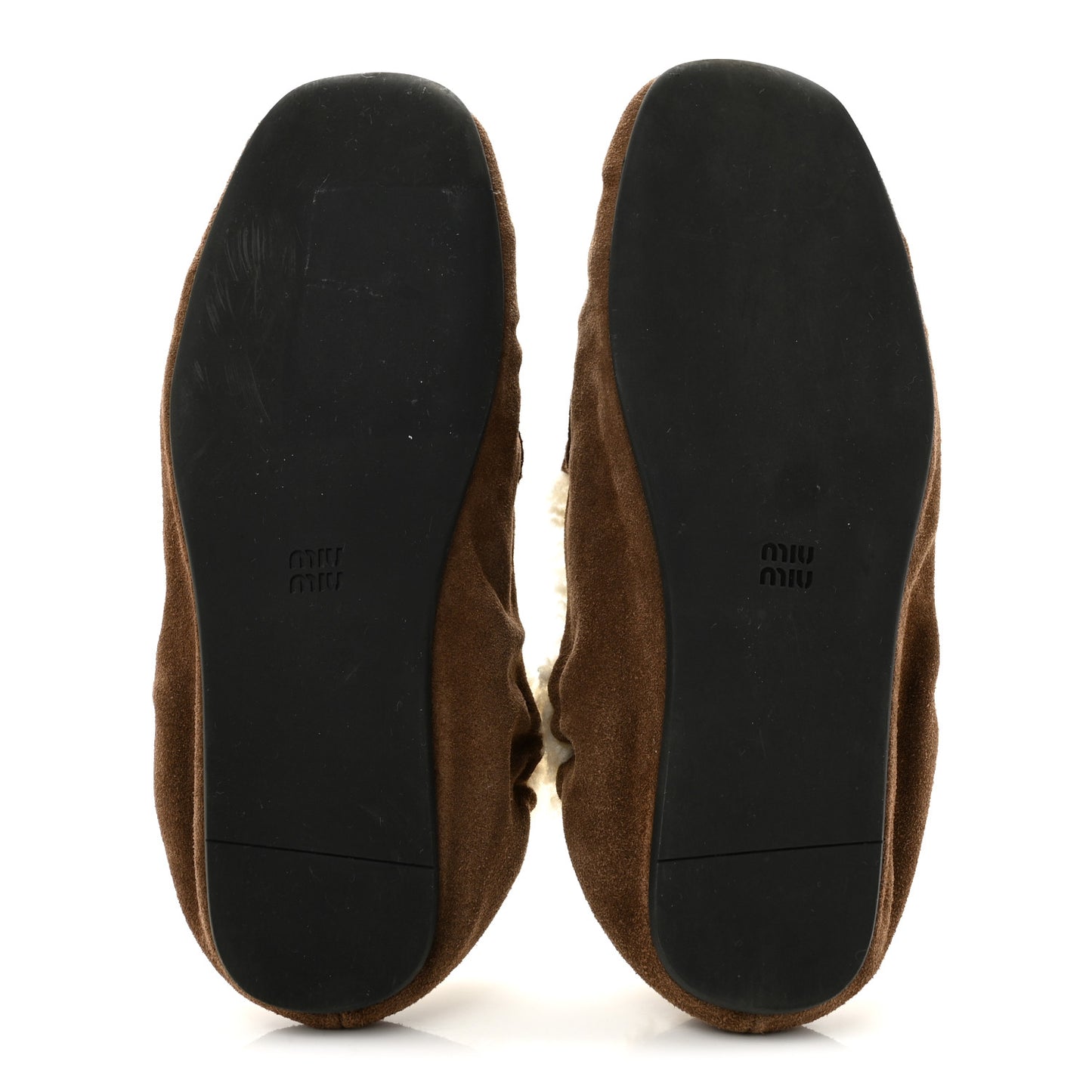 Suede Shearling Ruches Loafers 37 Dark Brown