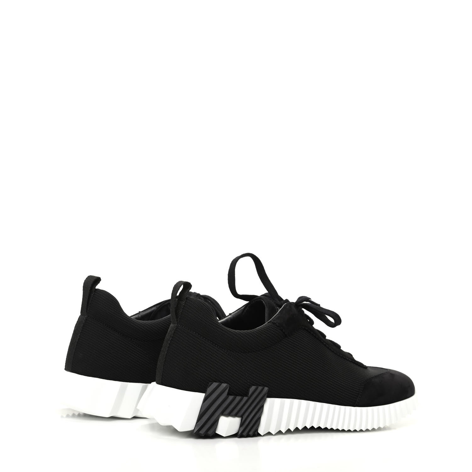 Hermes Technical Jersey Suede Goatskin Bouncing Sneakers 43 Black White 4 of 8