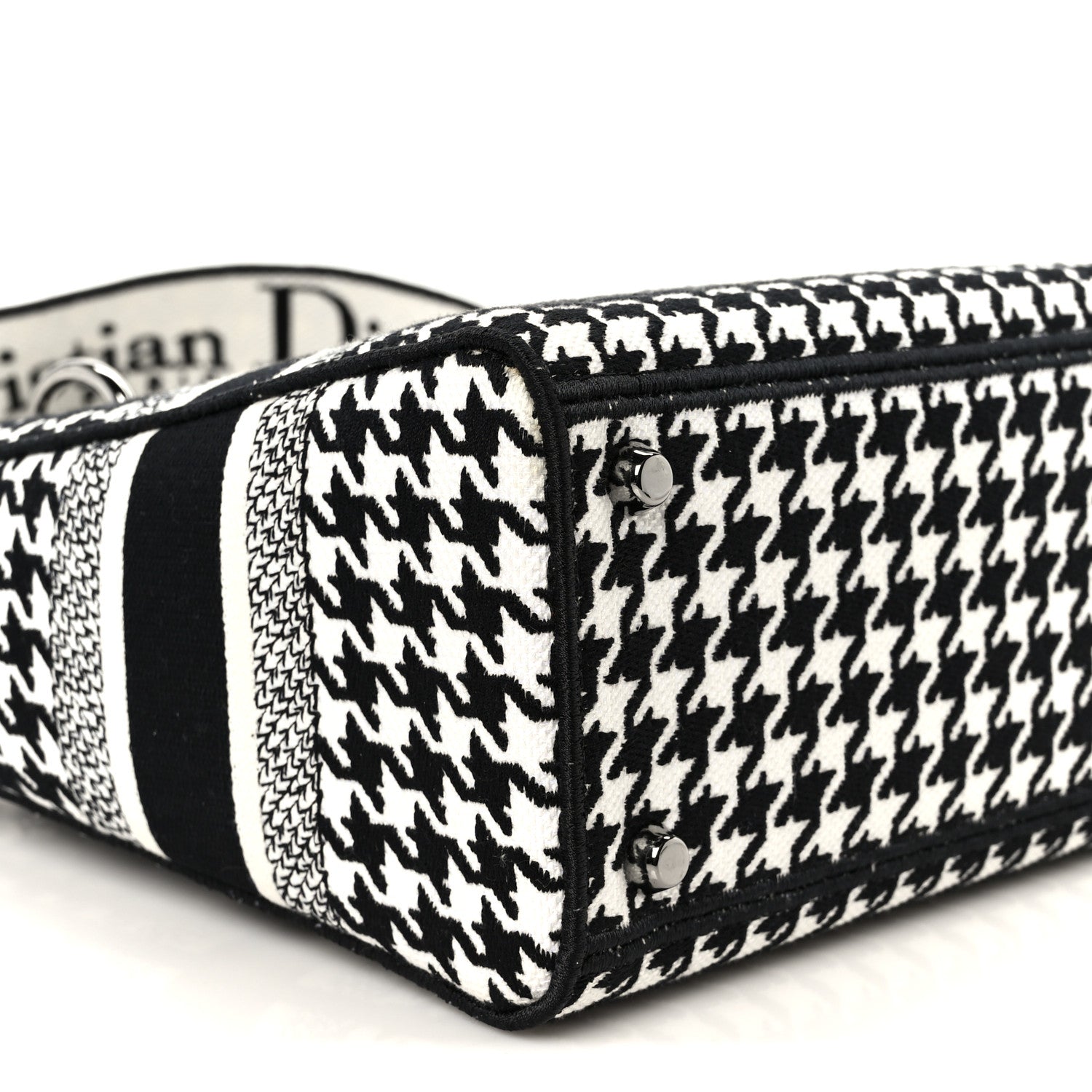 Christian Dior Canvas Houndstooth Embroidered Medium Lady D-Lite Black White 9 of 10