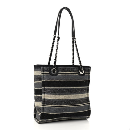 Chanel Striped Canvas Mini Deauville Tote Dark Grey 3 of 7