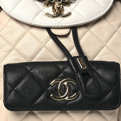 Chanel Goatskin Quilted Duma Drawstring Backpack Beige Black White 8 of 17