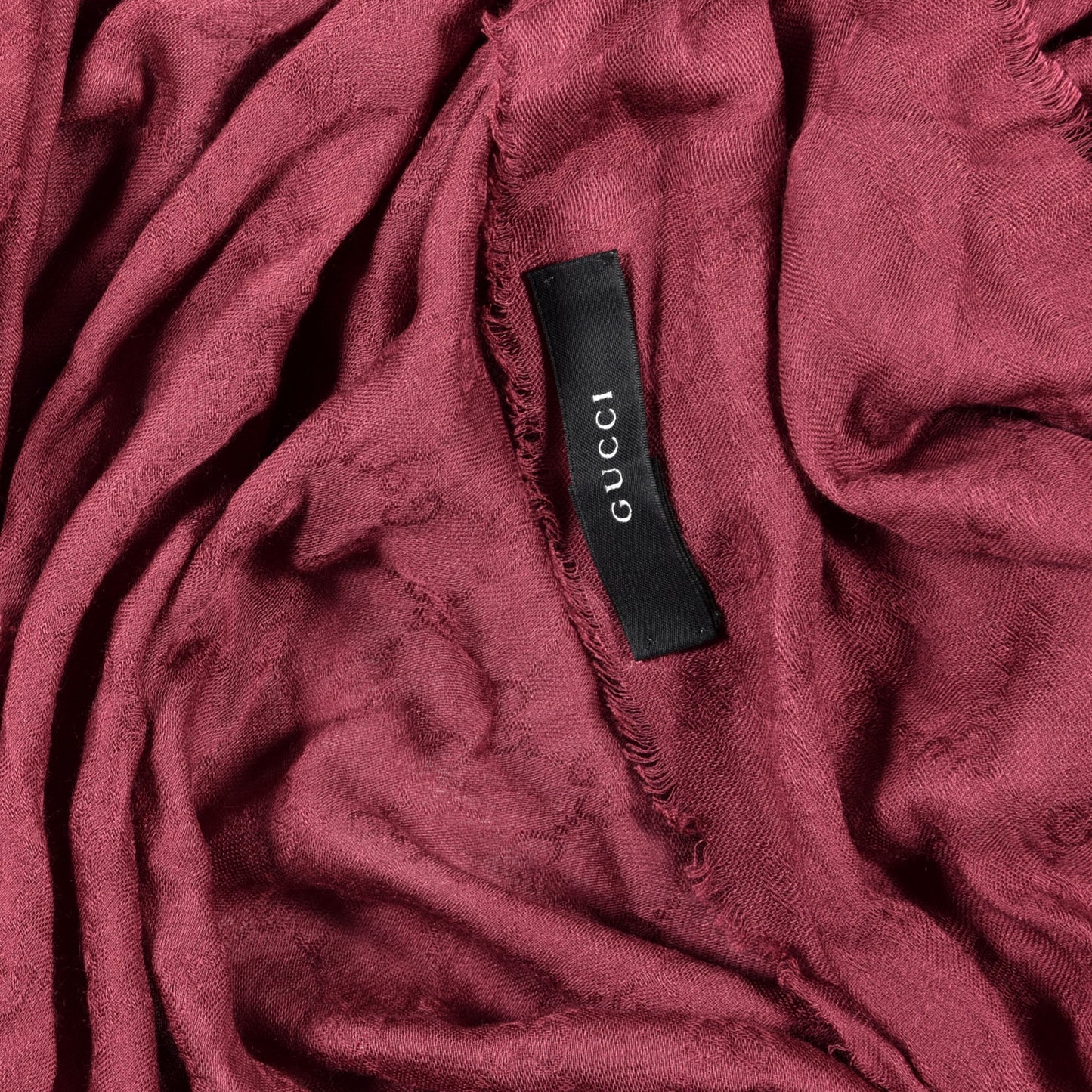 Wool Silk Jacquard Monogram Fringe Shawl Scarf Magenta