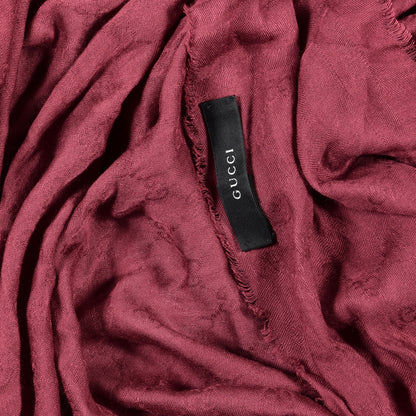 Gucci Wool Silk Jacquard Monogram Fringe Shawl Scarf Magenta 3 of 3