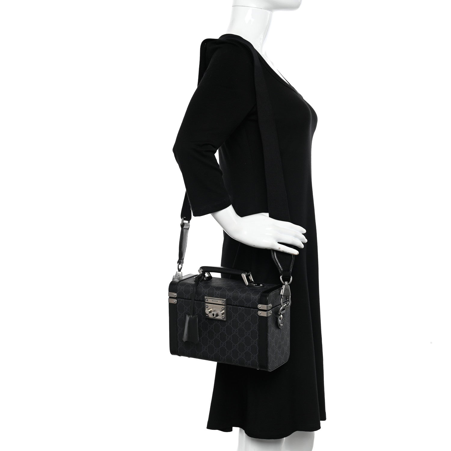 Gucci GG Supreme Monogram Calfskin Savoy Top Handle Beauty Case Black 2 of 10